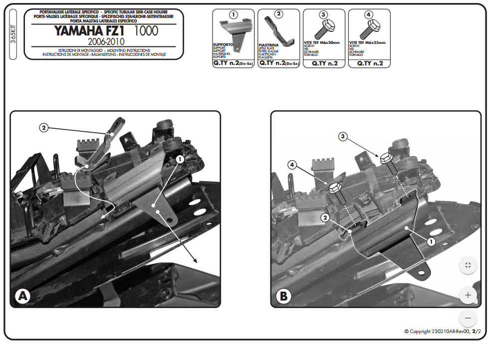 Yamaha FZ1 1000 (06-) - sada pro montáž PLX a PLXR bez Monoracku