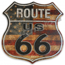 Route 66 shield US Flag - plechová cedule, 29x29 cm