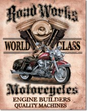 Road Works Motorcycles - plechová cedule, 40x32 cm